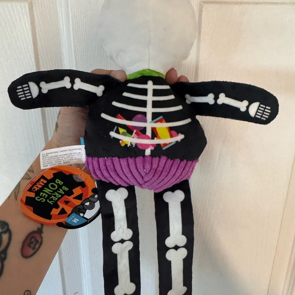 BARK Barry Bones Skeleton Halloween Dog Plush Squeaky Crinkle Toy NWT Medium